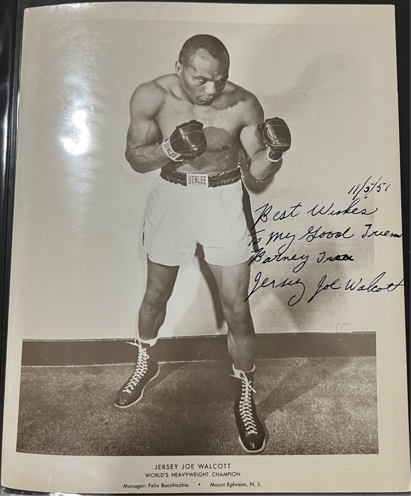 Jersey Joe Walcott hand signed fight pose heavyweight champion