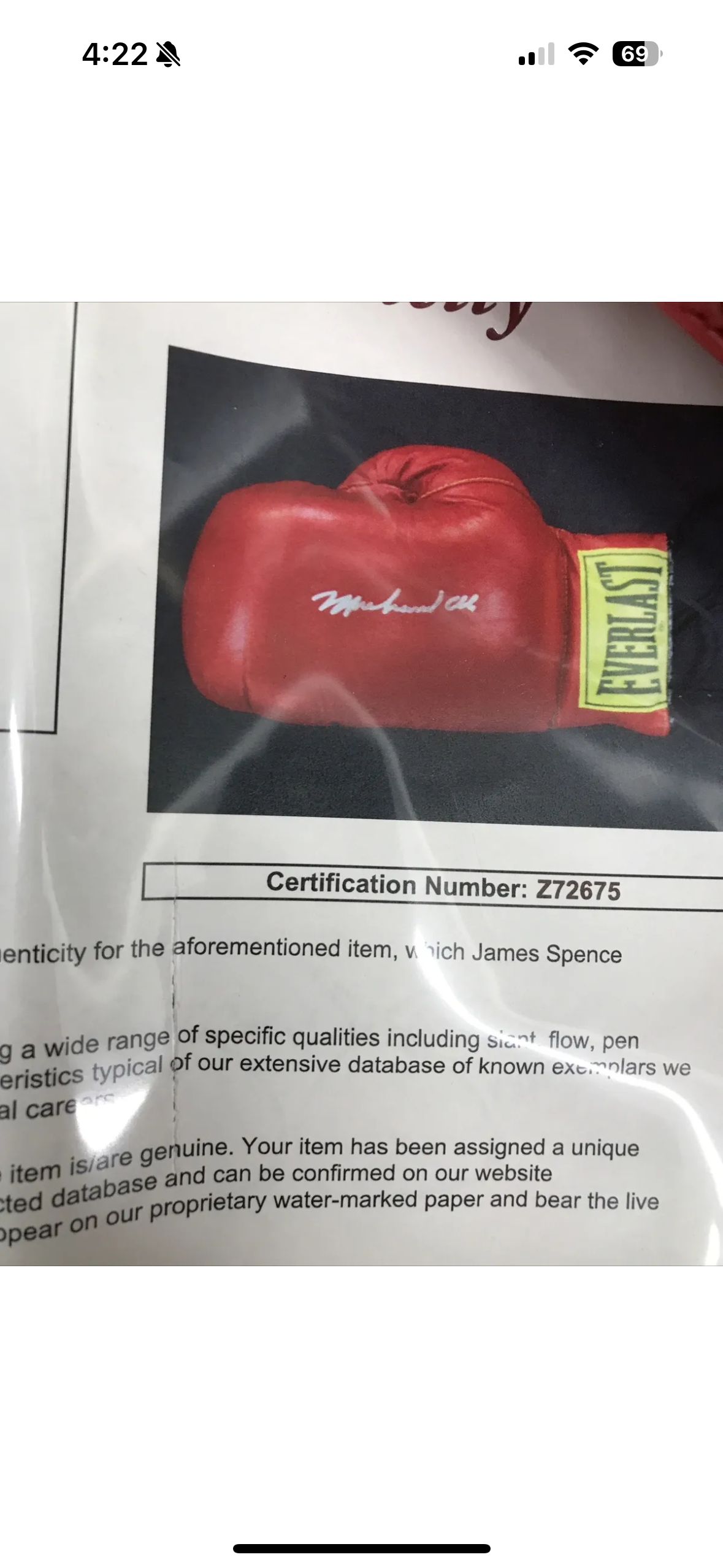 Muhammad Ali hand signed glove with jsa loa