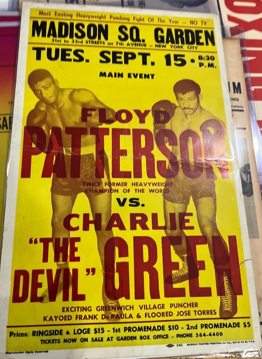 Floyd Patterson vs Charlie "THE DEVIL" Green onsite poster cardboard 14x22