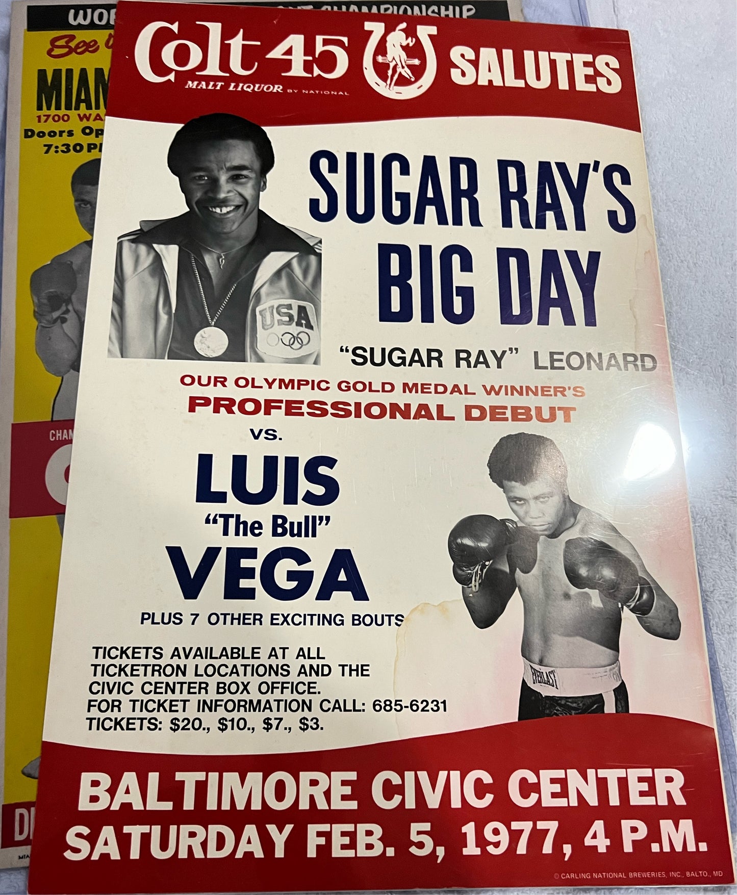 Sugar Ray Leonard Vs Luis Vega 14x22 debut on-site poster exceedingly Rare