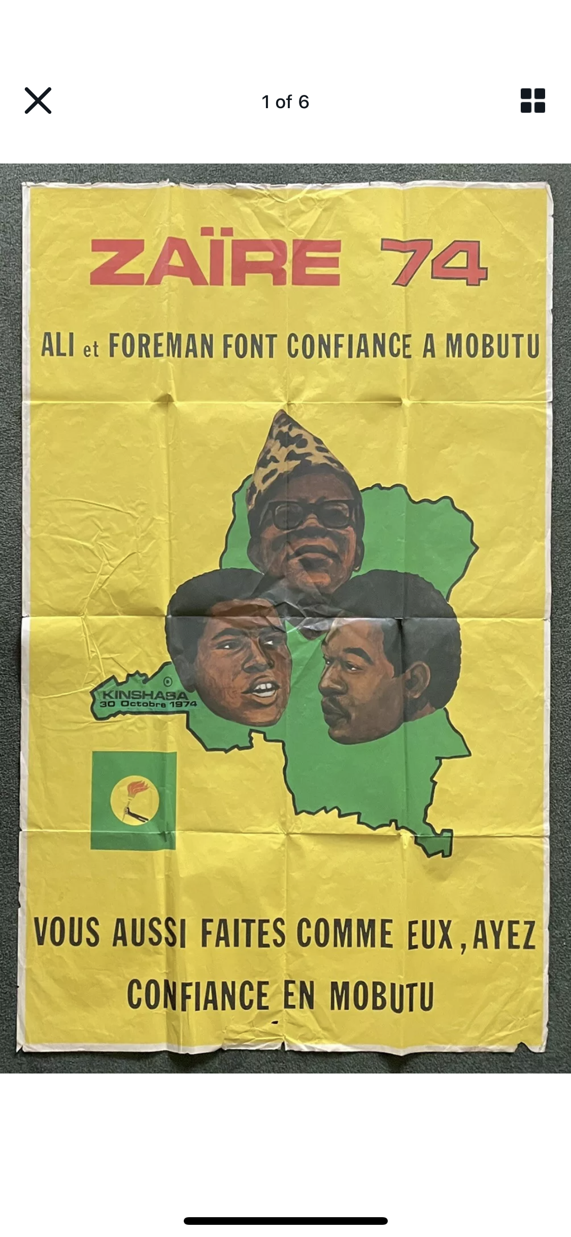 Muhammad Ali Vs George Foreman Zaire on-site poster 40x80 rare mobutu