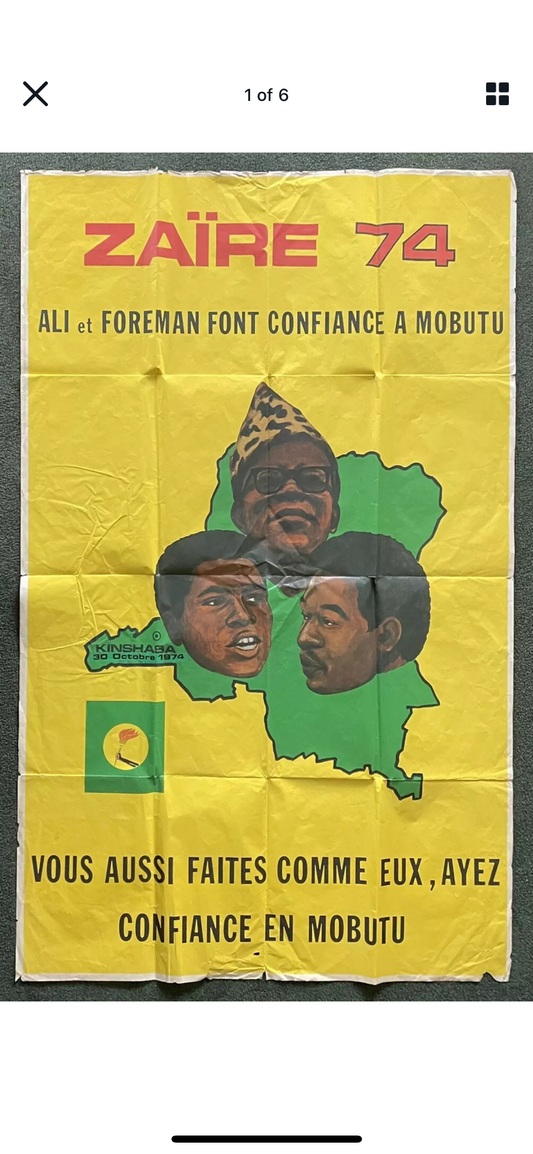 Muhammad Ali Vs George Foreman Zaire on-site poster 40x80 rare mobutu