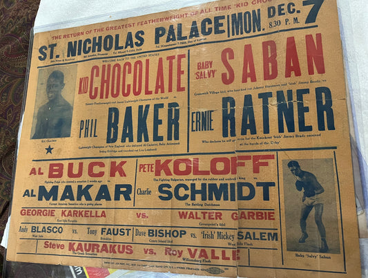 Kid chocolate Vs Phil Baker on-site poster 22x28 rare cardboard unrestored