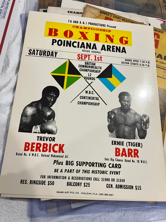 Trevor Berbick first Ernie “tiger” Barr fight poster