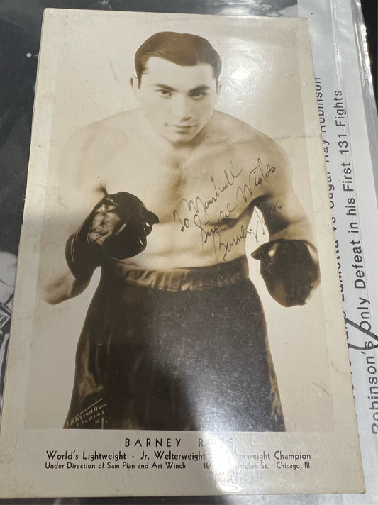 Barney Ross hand signed vintage photo fight pose full jsa letter